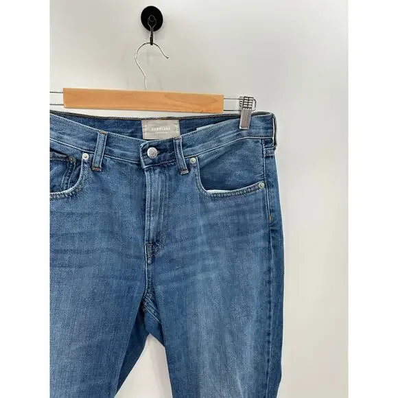 Everlane The Summer Medium Wash Blue Denim Busted Knee Jeans Women's Size 28 - Picture 5 of 9